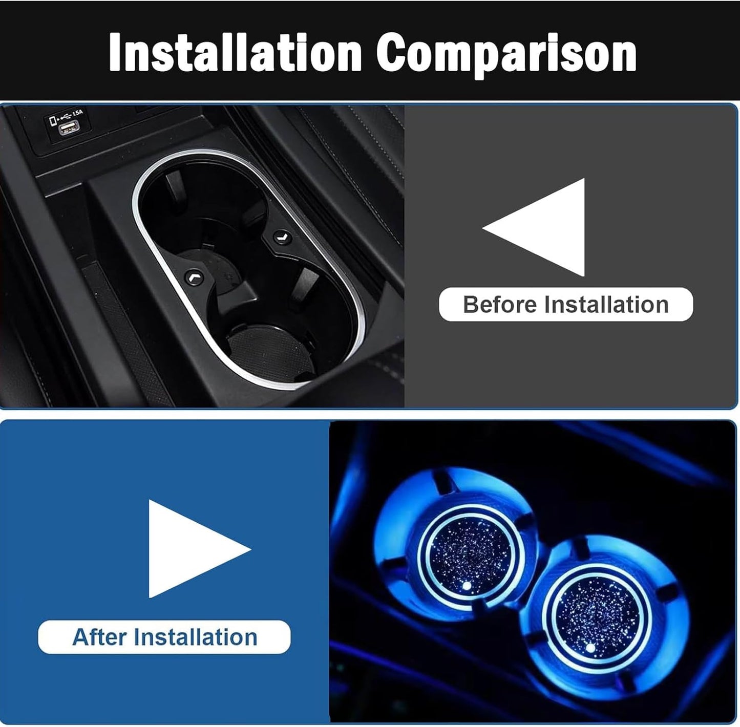 2PCS LED Car Coasters for Cup Holders 7 Colors Changing USB Charging Mat Waterproof