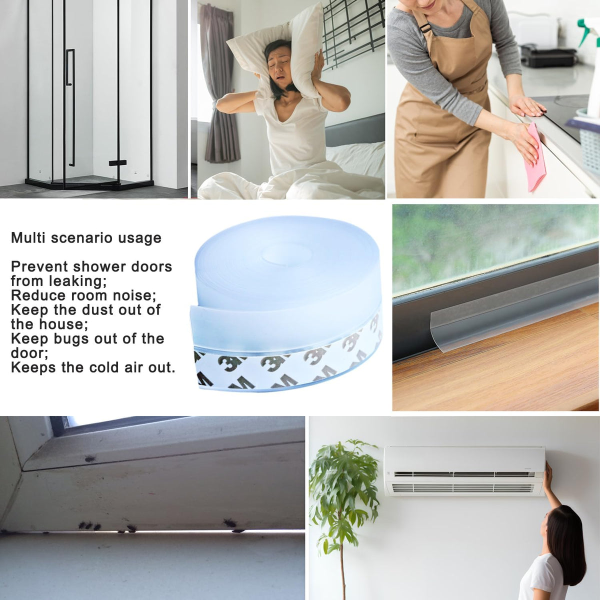 Silicone Clear Weather Stripping Door Seal, Door Draft Stopper for Side of Door, Self-Adhesive Insulation Tape for Gaps (45mm;16Ft)