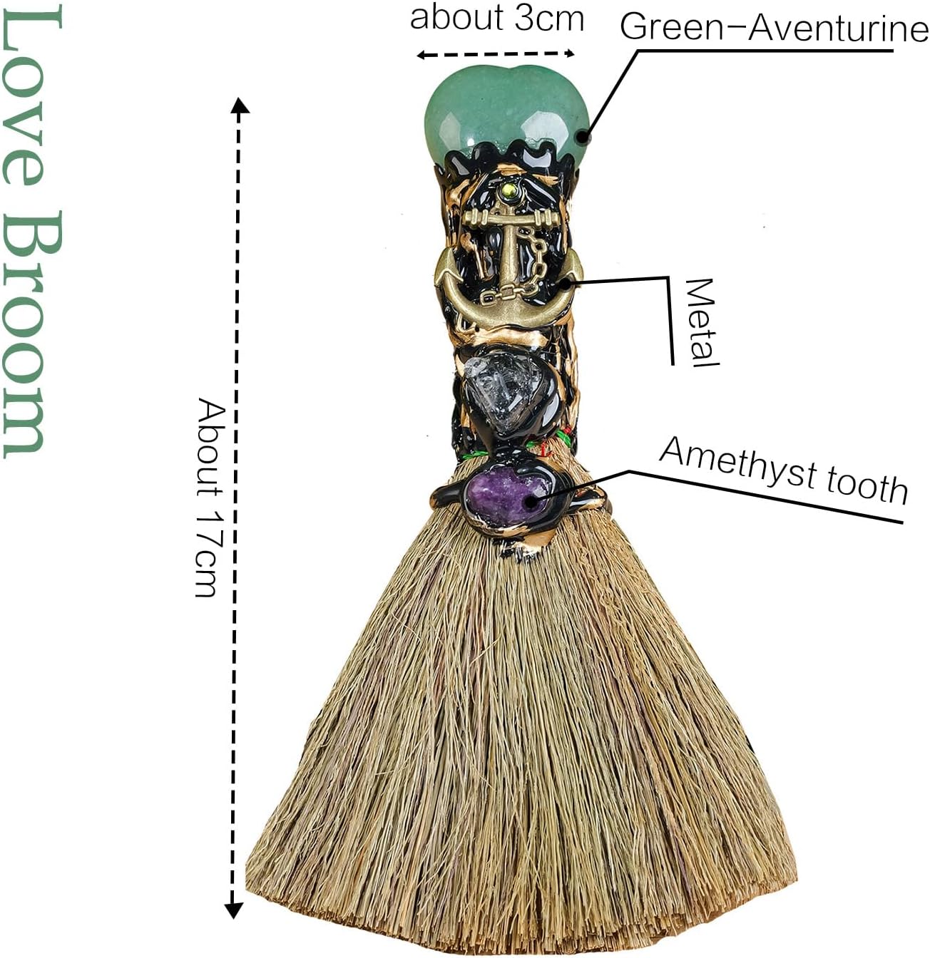 Natural Green Aventurine Magic Broom HandmadeWitch Broom Reiki Healing Crystal