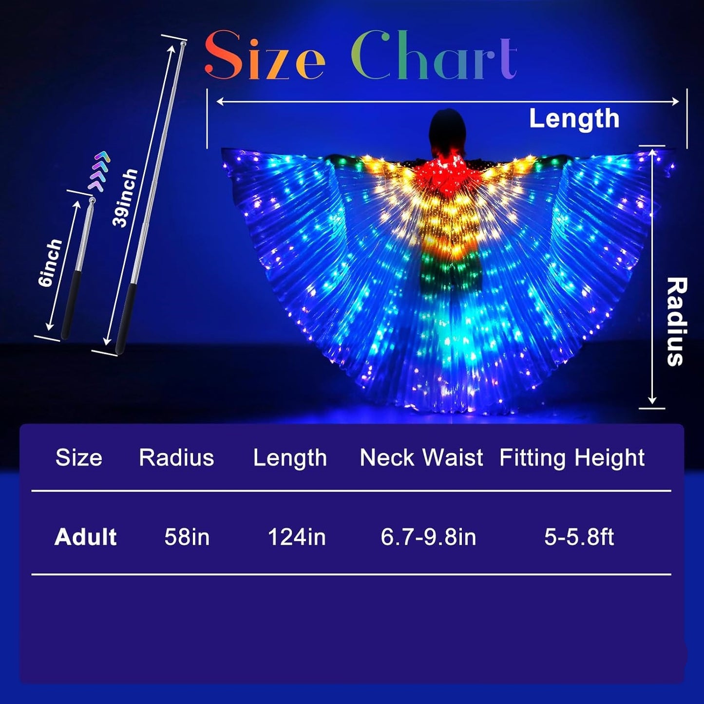 LED Angel Wings Light up Fairy Wings with Telescopic Sticks