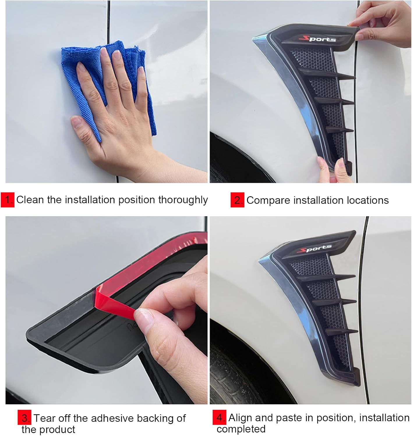 2PCS Car Fender Side Vents, Self-Adhesive Sporty Vehicle Exterior Trim Modification Kit Universal for Most Cars