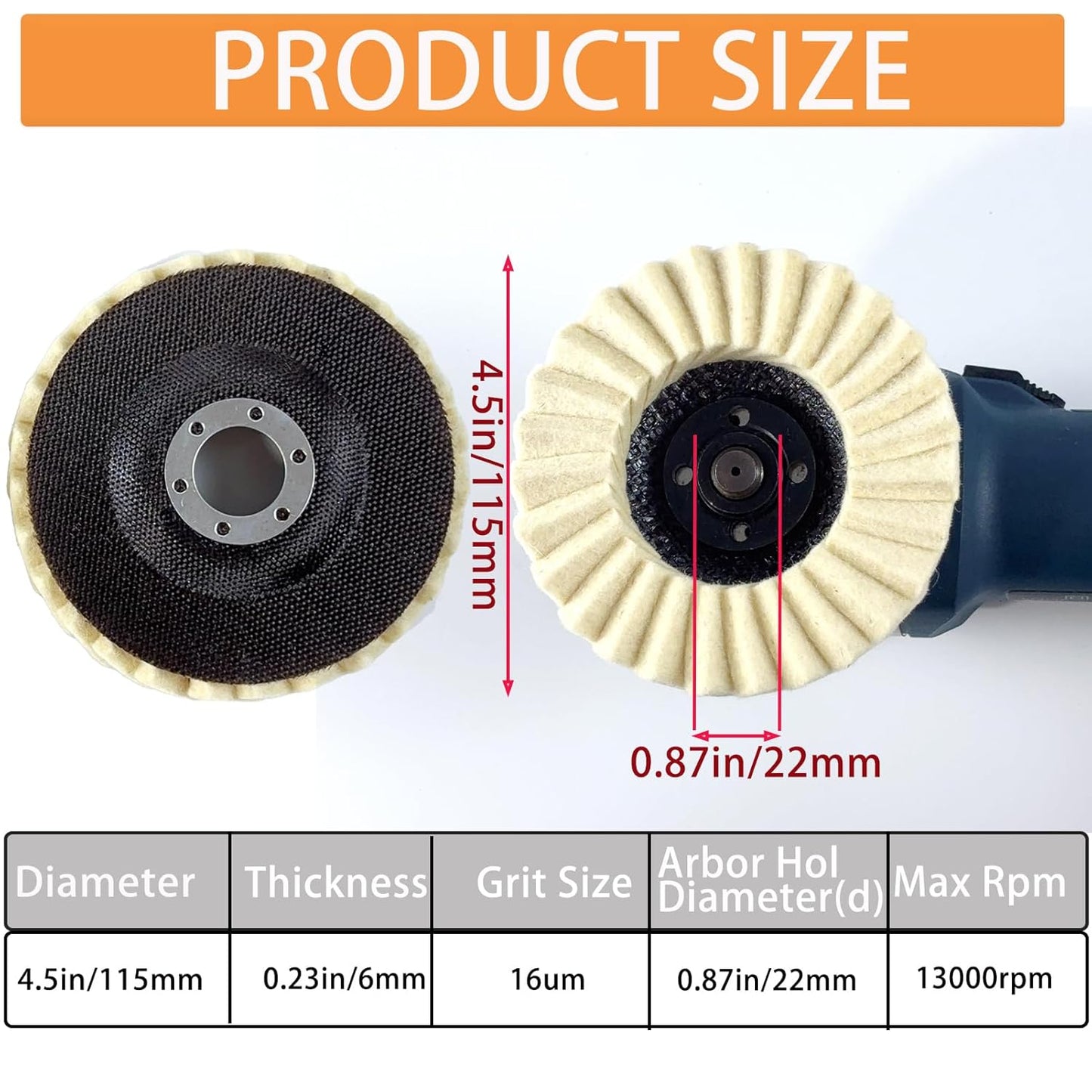 3Pcs/set Wool Felt Flap Polishing Disc, 4.5 Inch for Angle Grinder