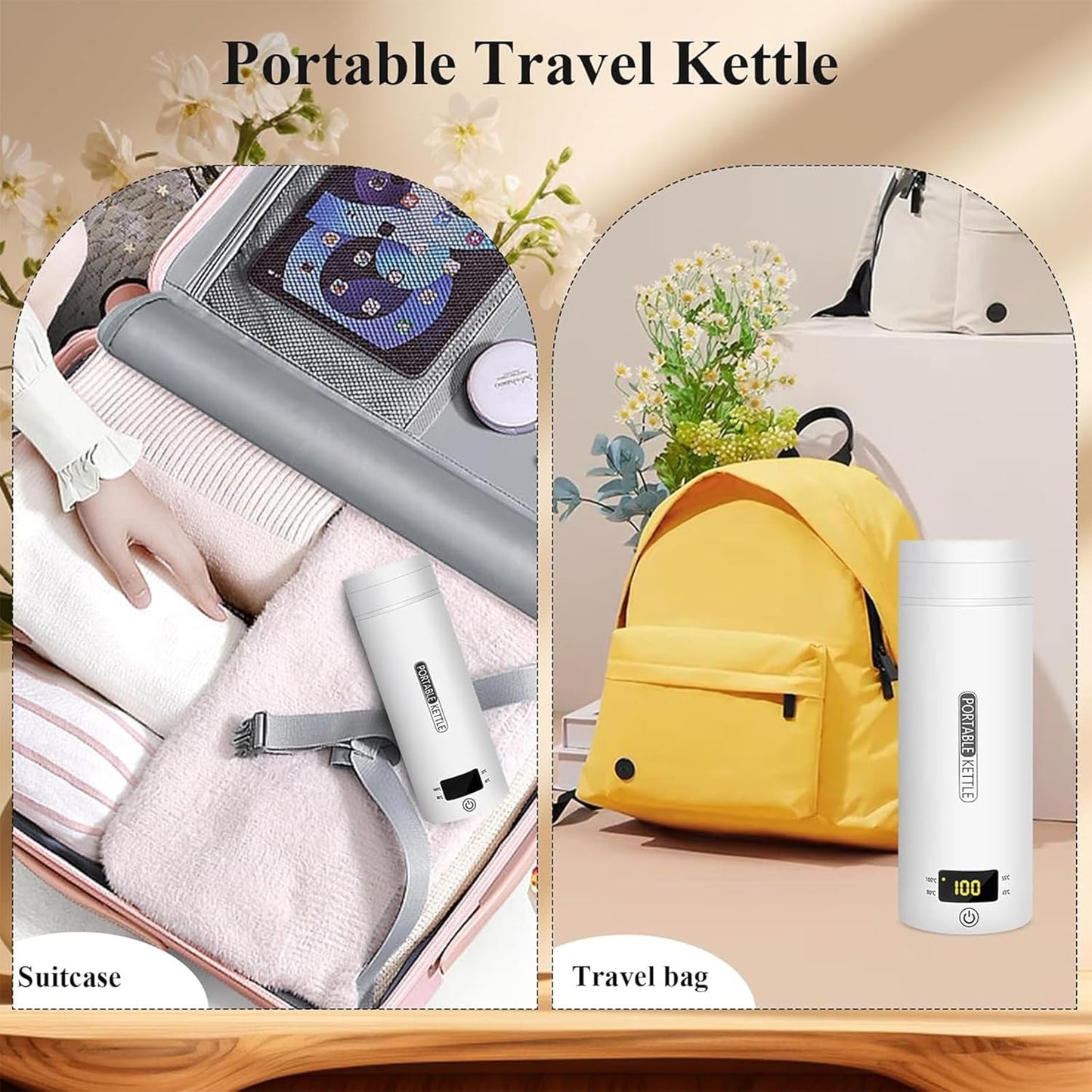 Portable Kettle for Trave with 4 Variable Presets 450ML- 304 Stainless Steel