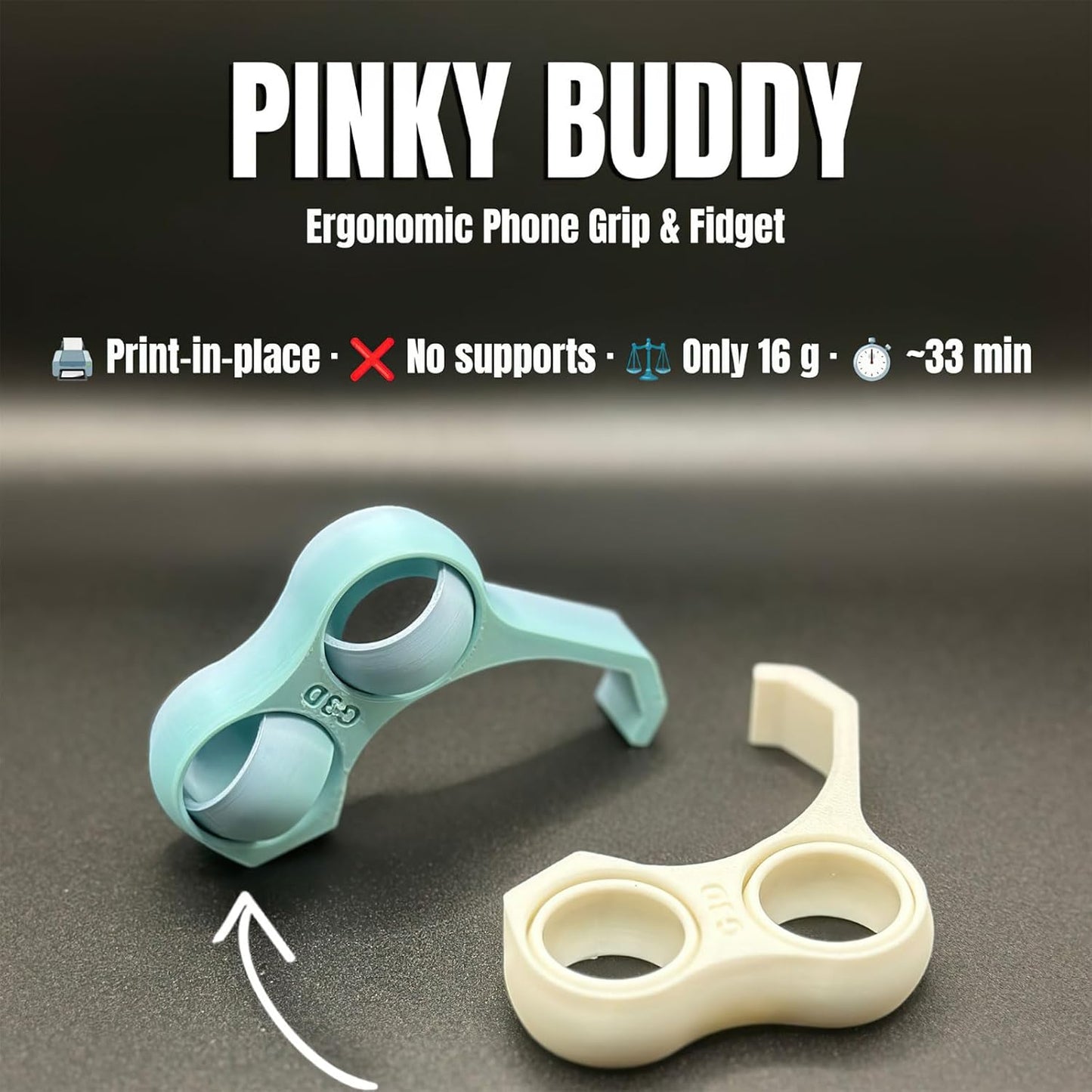 2pcs Ergonomic Finger Stand Phone Holder, Pinky/Ring Finger Grip Strap