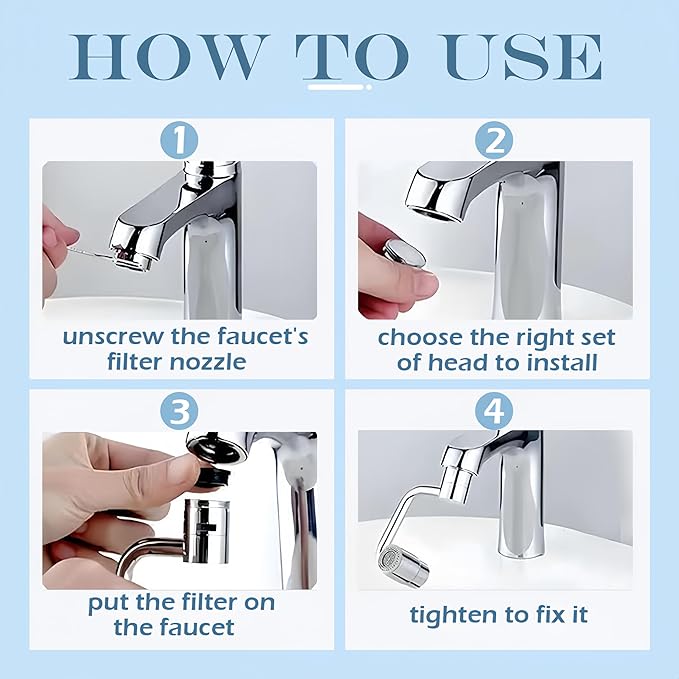 Universal Sink Faucet 360° Rotatable Faucet Aerator Extension, 2 Modes Adjustable U Shaped Faucet Extender