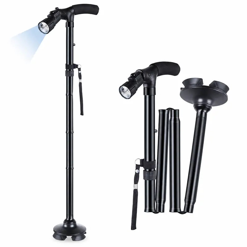 Foldable Smart Cane for Seniors, Adjustable Walking Stick with LED Light