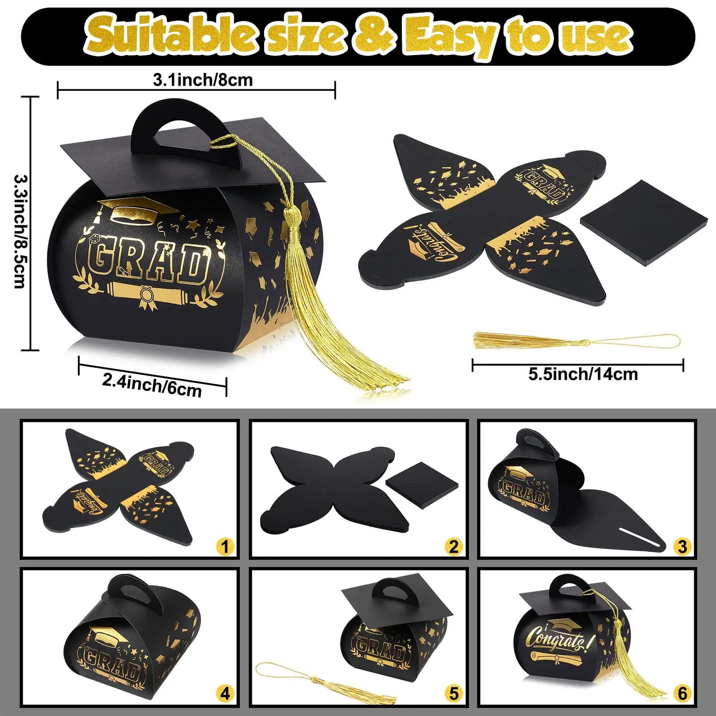 10pcs Graduation Cap Shape with Tassel Graduation Party Supplies Graduation Gift Box