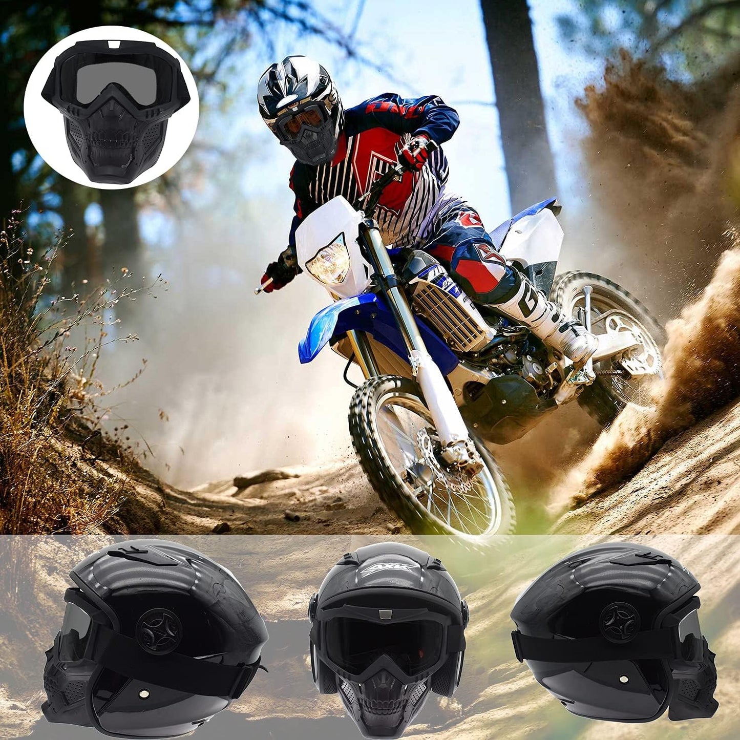 Motorcycle Goggles with Removable Face Mask