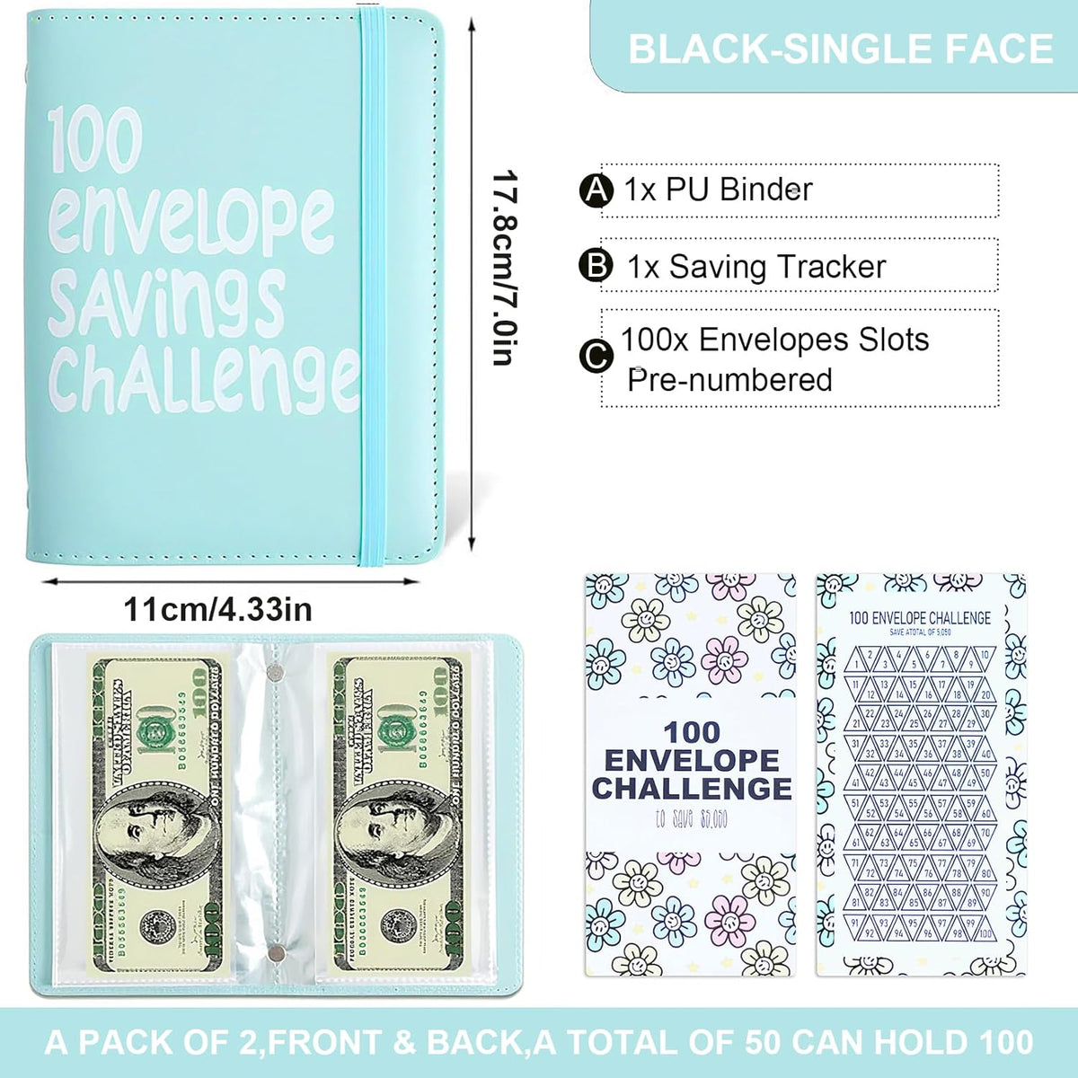 100 Days Money Saving Challenge Coin Envelope Budget Storage Book - Easy and Fun Way to Save Money