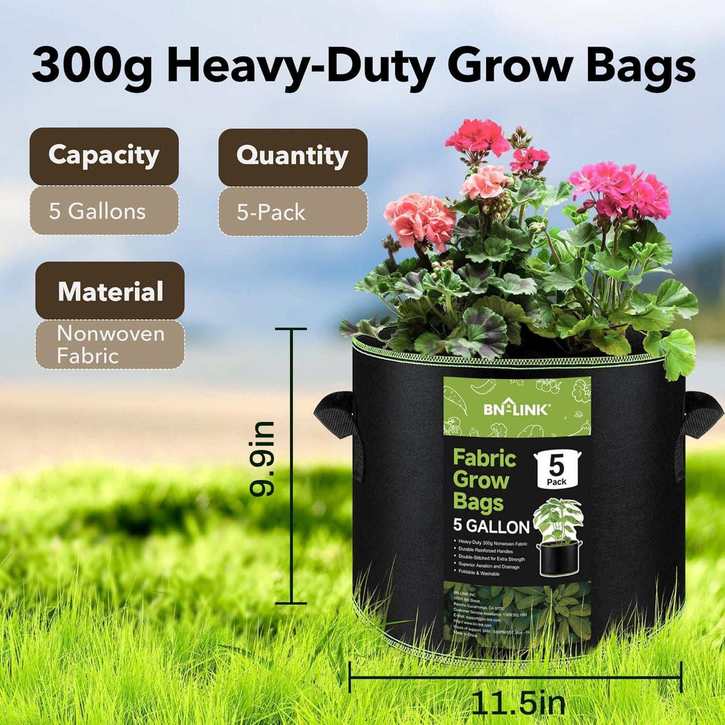 3Pcs 5 Gallon Fabric Plant Bag,Planter Bags with Handles