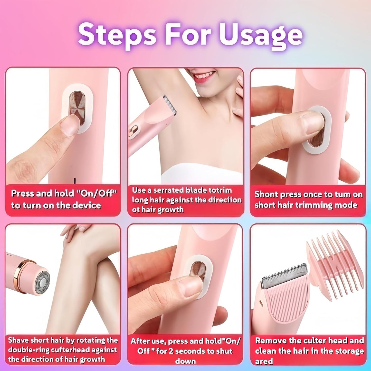 2 in 1 Dual Head Electric Shaver - IPX67 Waterproof Wet & Dry Use for Women Pubic Hair, Underarms, Legs, Arms, Face