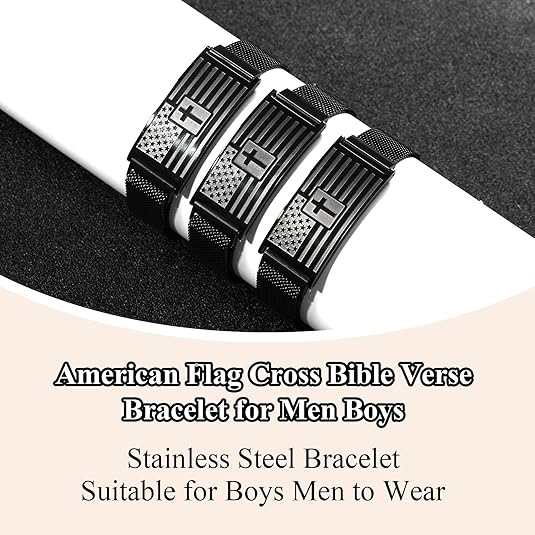 American Flag Cross Bracelet for Men ,Stainless Steel Bible Verse Bracelet Jewelry Gifts for Men Boys