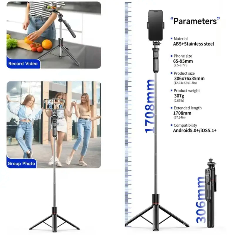 Adjustable Tripod/Selfie Stick for Cameras and Smartphones