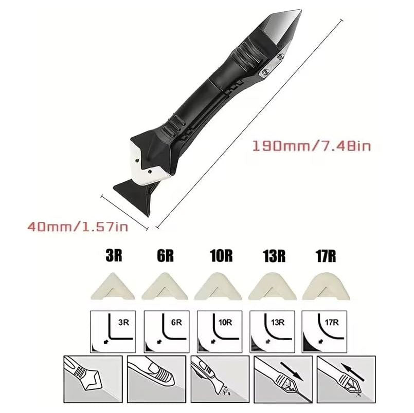 3 in 1 Silicone Caulking Tool, Sealant Removal Tool with 4 Pieces Tool Kit