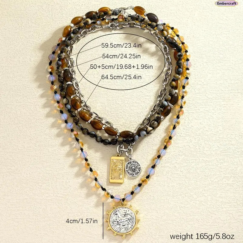 Boho Layered Chain with Compass Pendant