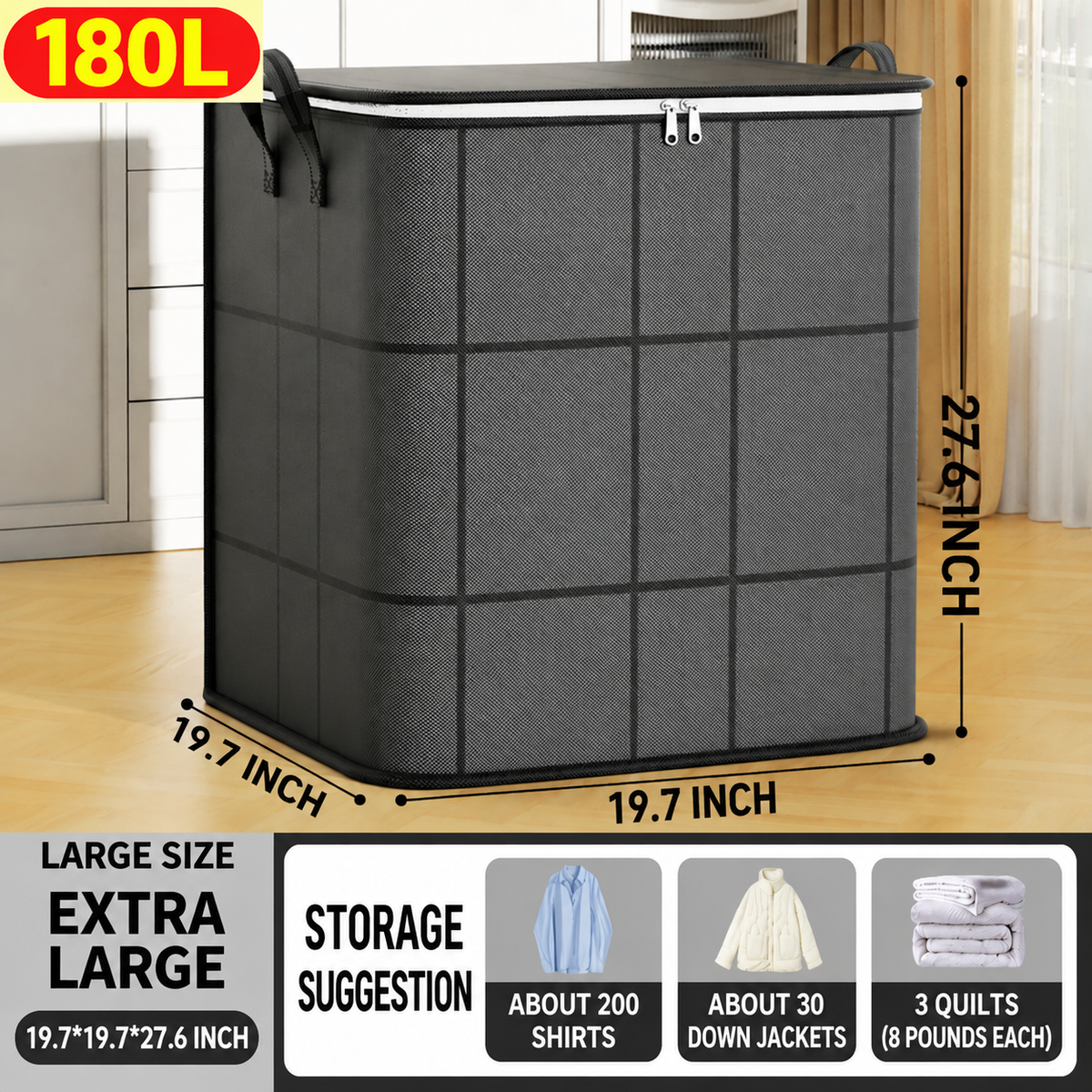 Large Clothes Storage Bag Zippered Moving Container