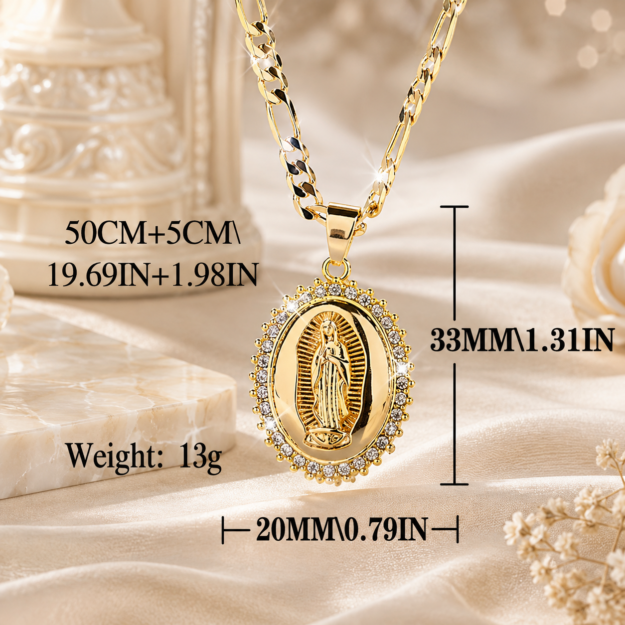 Elegant Virgin of Guadalupe Pendant Necklace
