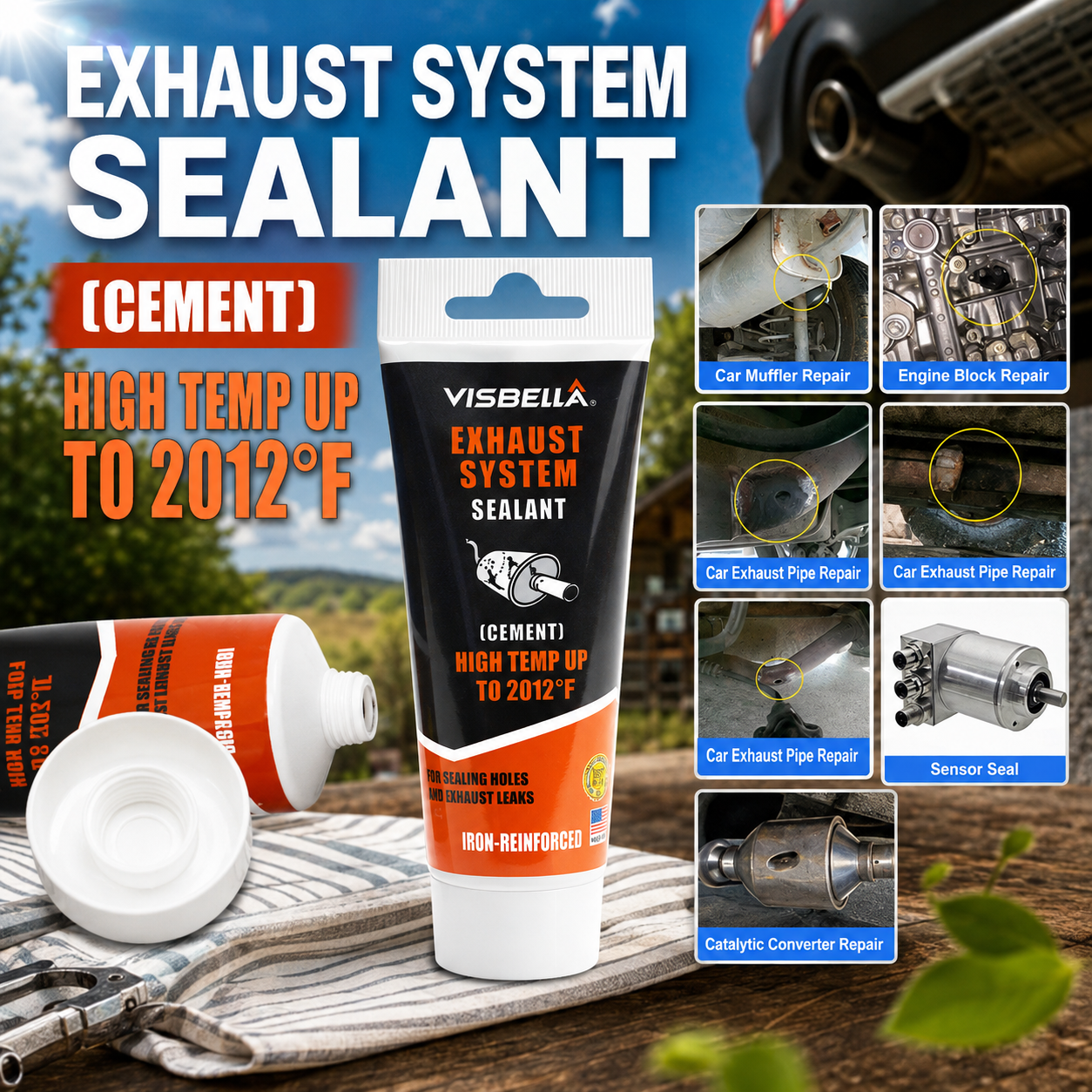 Non-Slumping Auto Exhaust System Sealant - Professional Car Repair Tool for Muffler