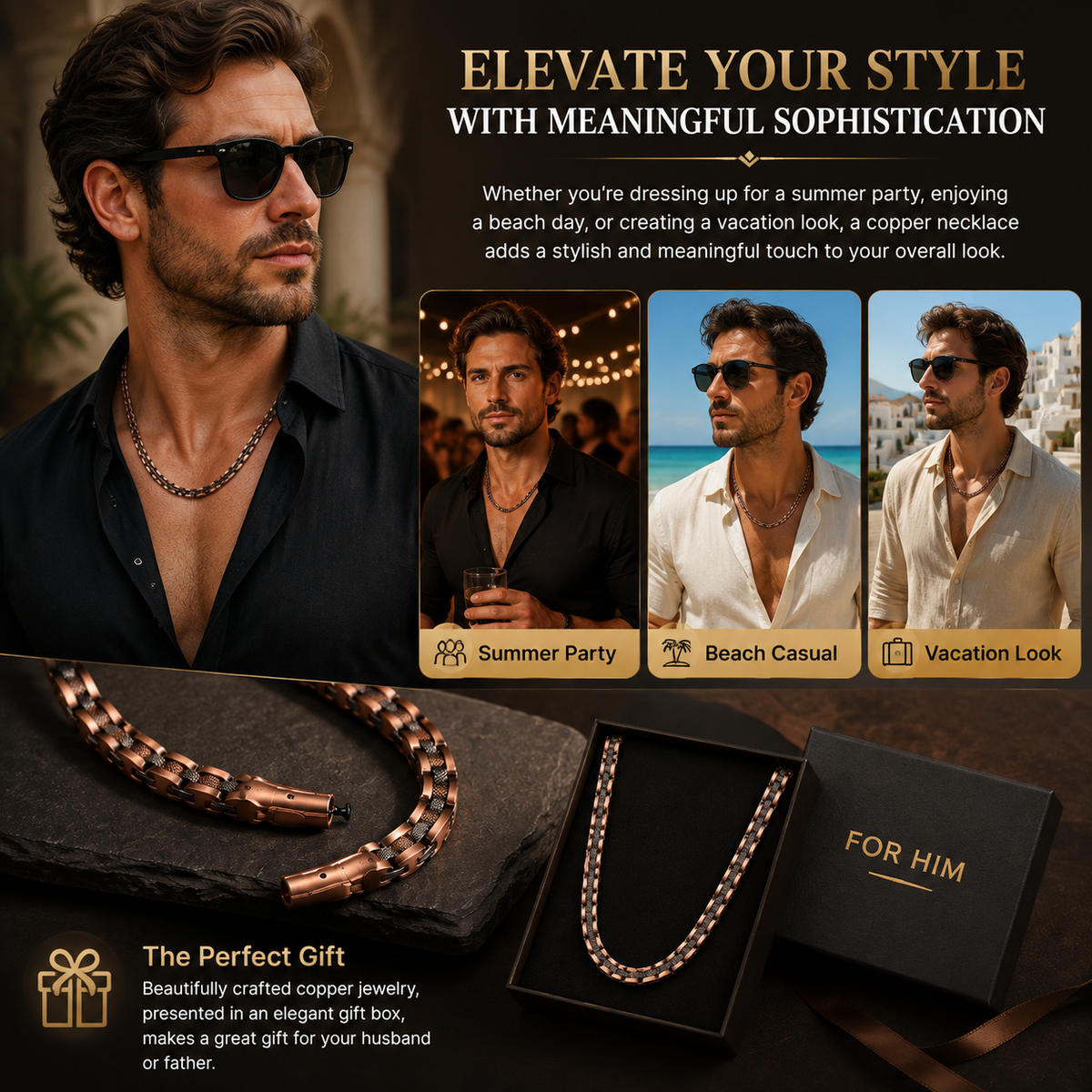 Pure Copper Statement Necklace for Men