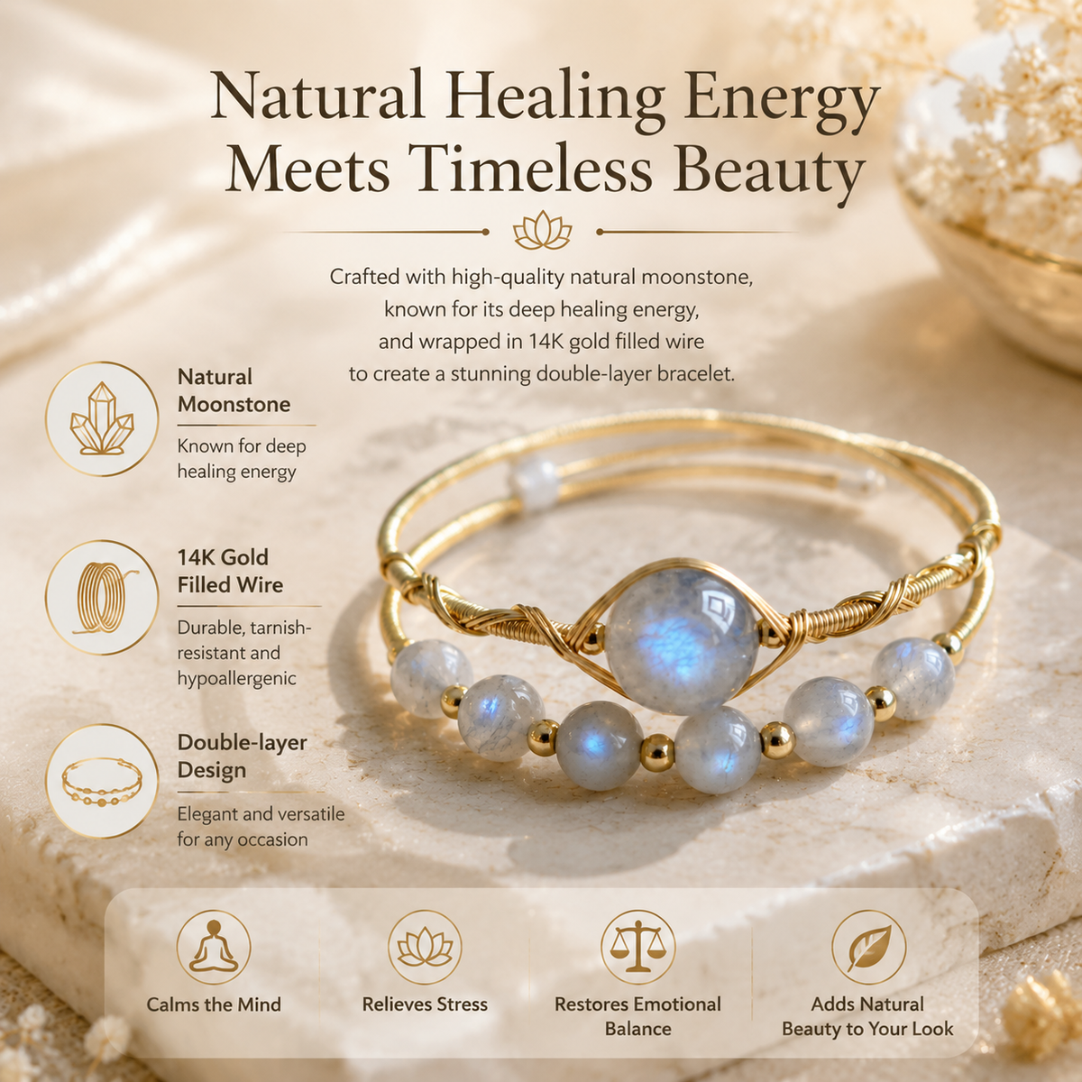 Moonstone Bangle for Growth & Balance