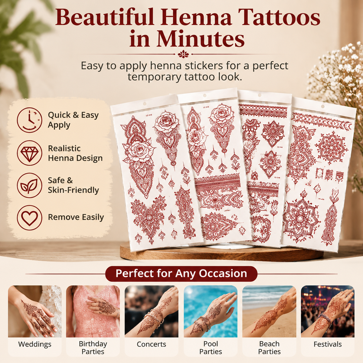 4PCS Henna Tattoo Sticker Set
