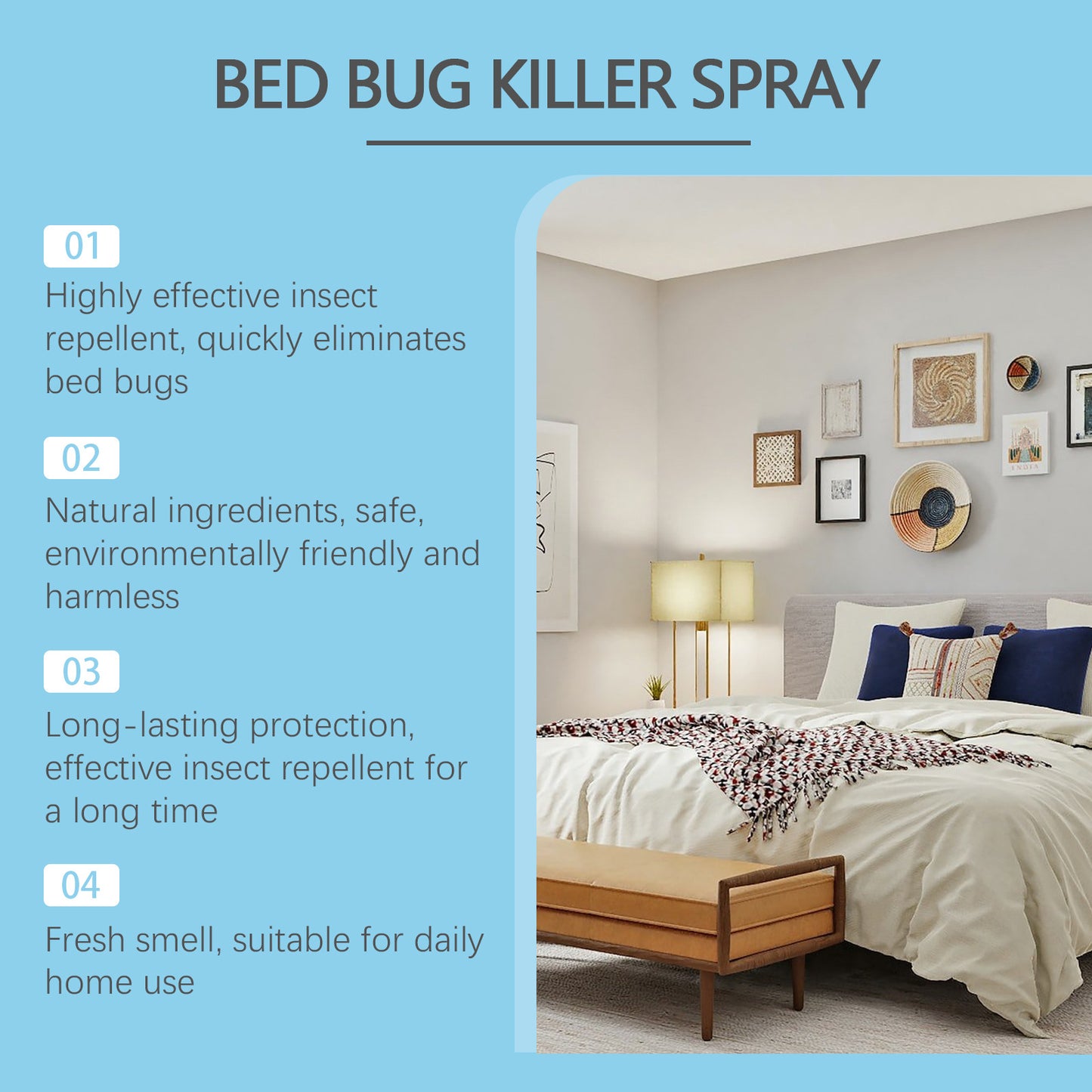 Bed Bug Killer Spray - Odorless and Non Staining Formula with Residual Protection