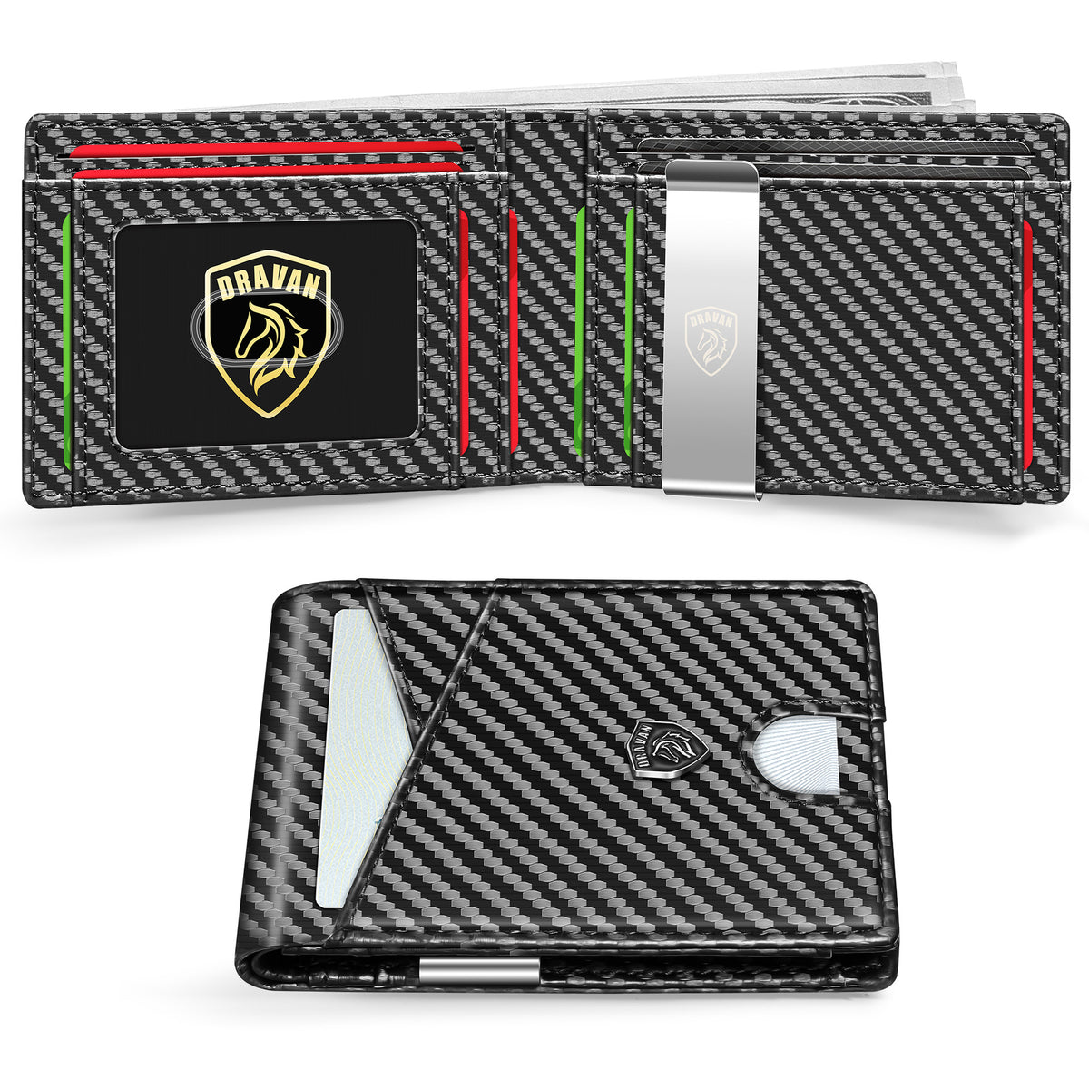 Slim Wallet for Men - Minimalist Genuine Leather Carbon Fiber Rfid Blocking Bifold Credit Card Holder