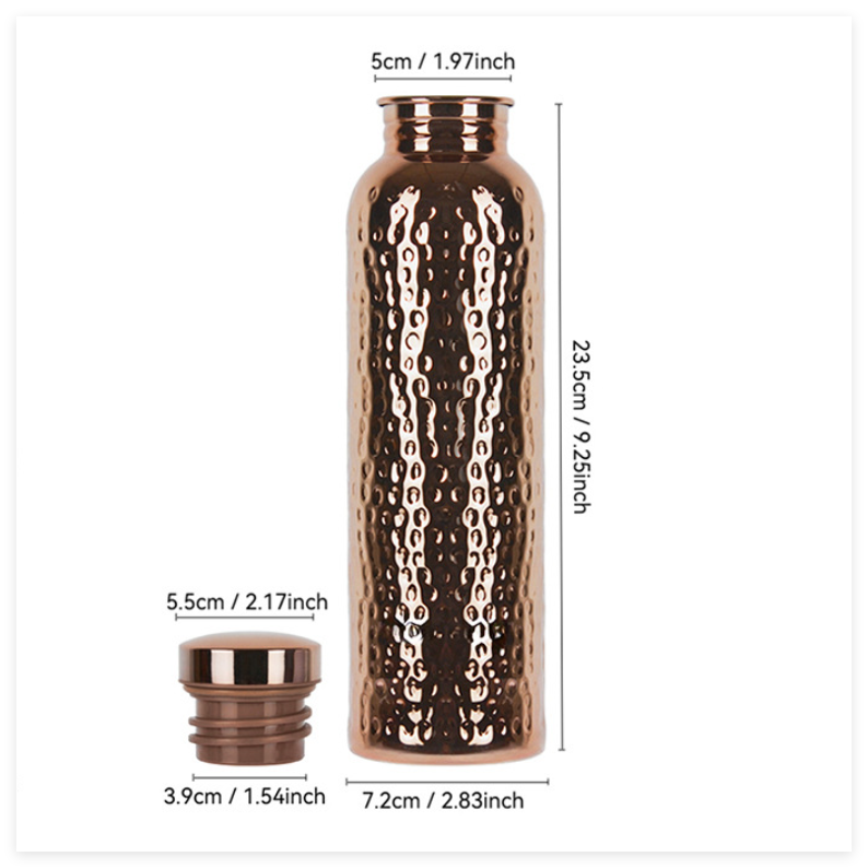 Hammered Copper Water Bottle, 800ml Water Vessel,