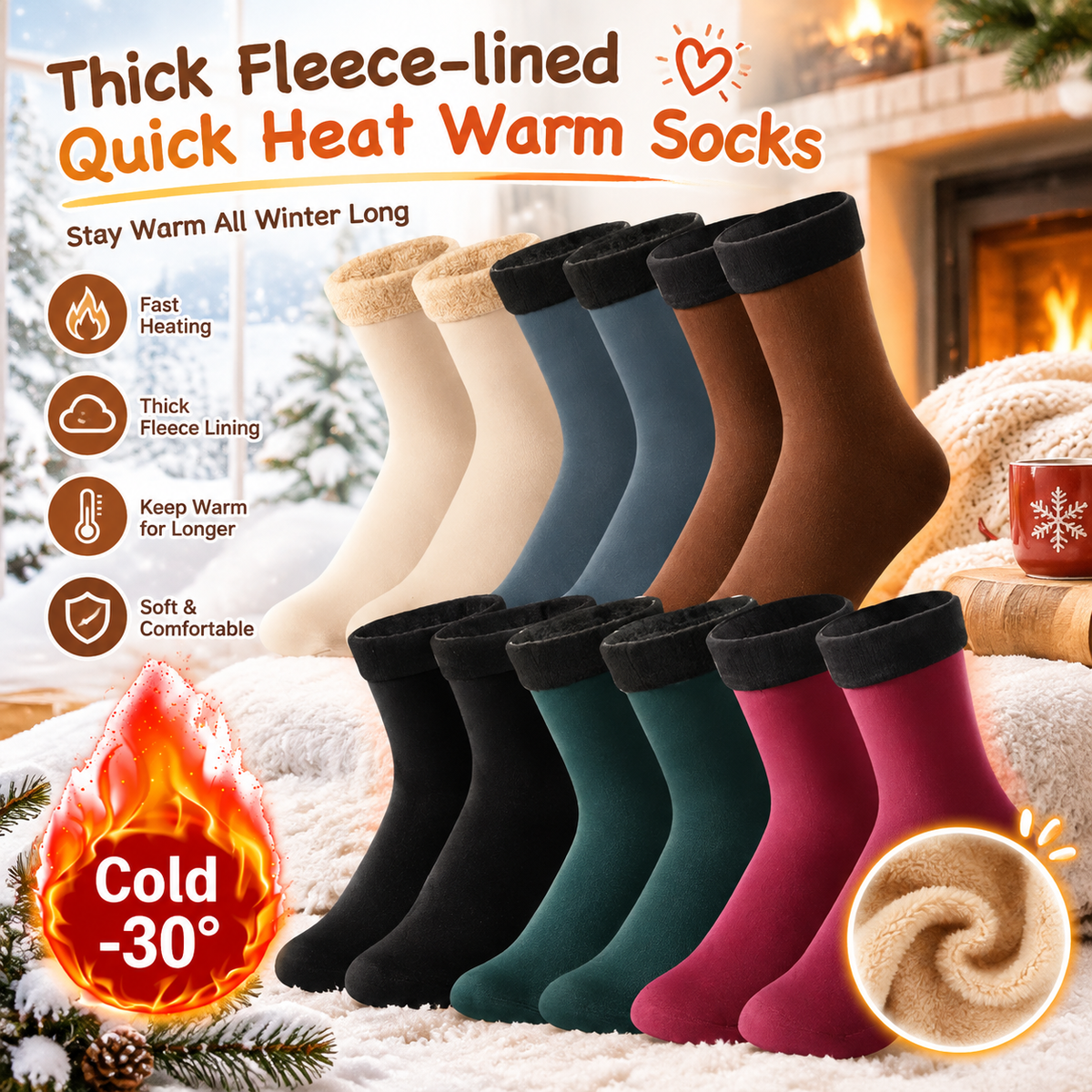 Thickened Fleece-Lined Quick-Heating Thermal Socks