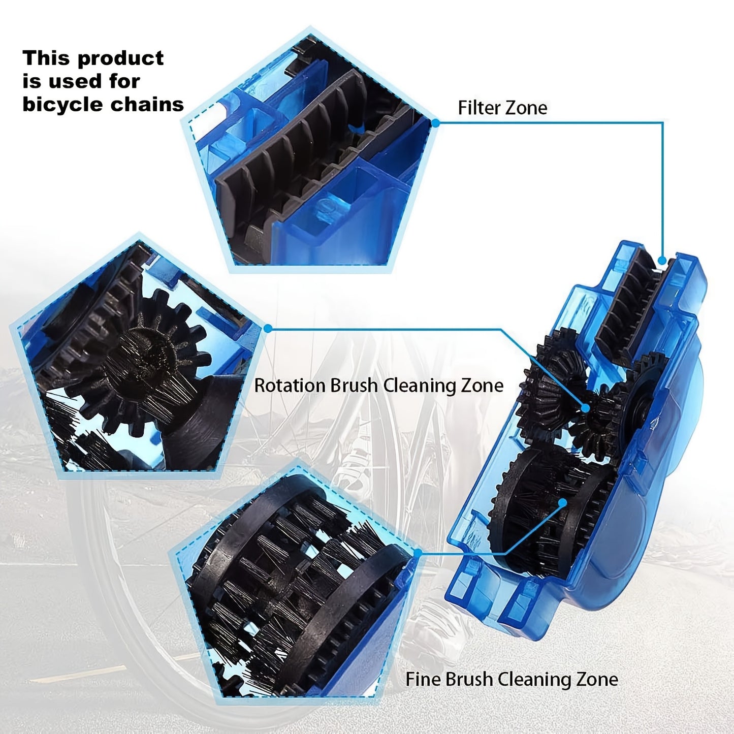 Bike Chain & Gear Cleaner Scrubber Tool with Rotating Brushes