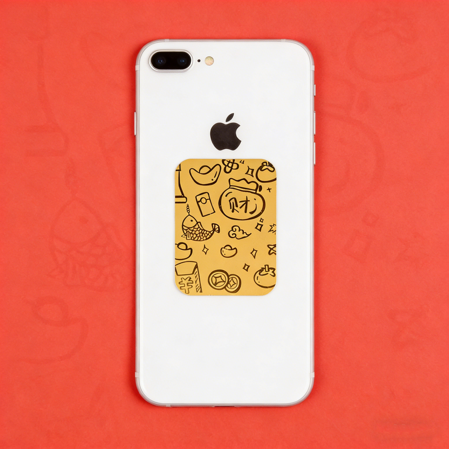 Faux Gold Leaf Phone Sticker — New Year Wealth-Attracting Decal & God of Wealth Amulet