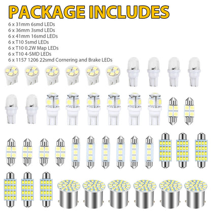42PCS Car Interior Combo LED Map Dome Door Trunk License Plate Light Bulbs