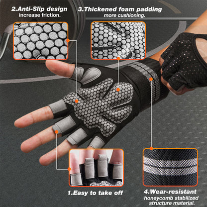 Unisex Workout Gloves with Wrist Wraps for Lifting, Cycling & Fitness