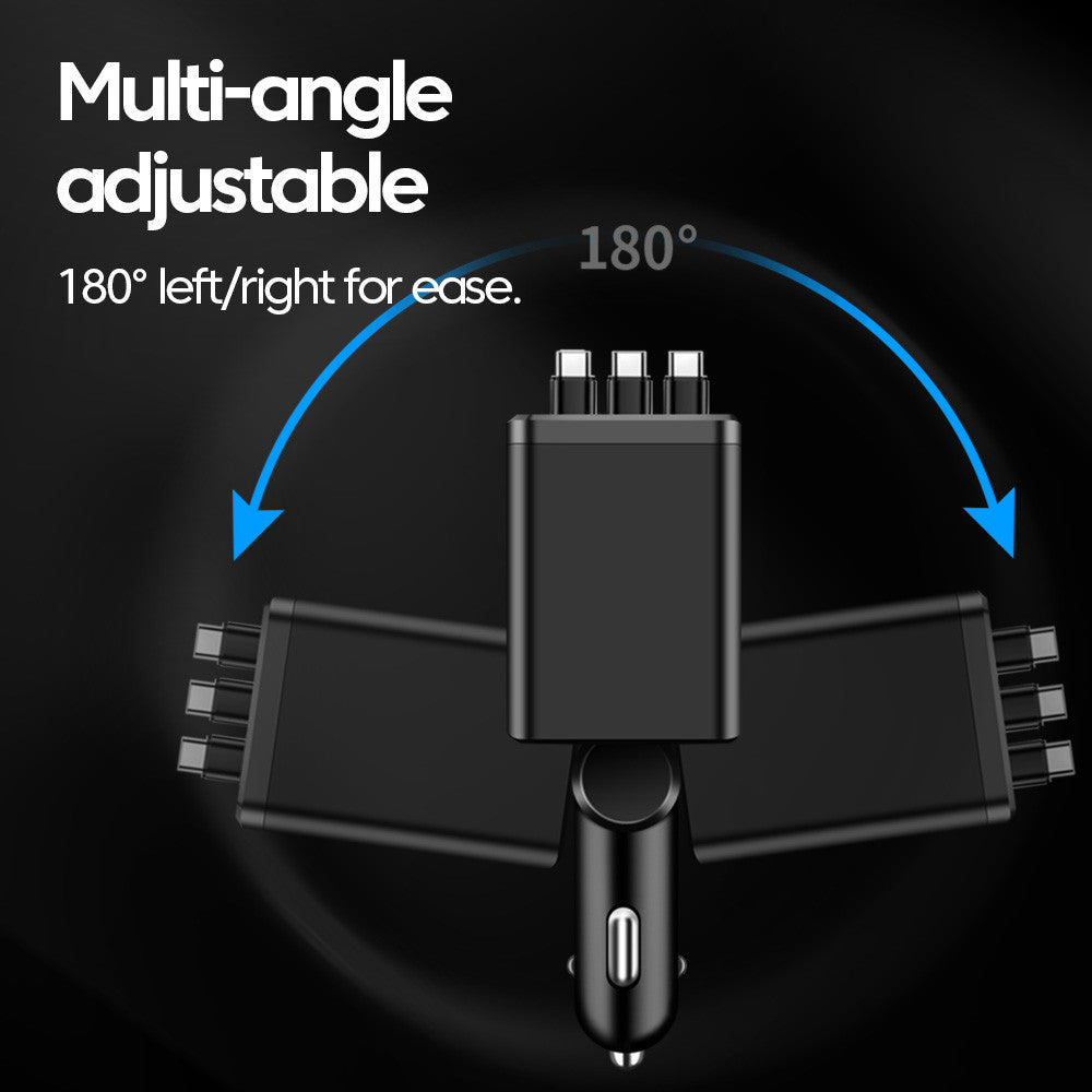 7-in-1 Retractable Car Charger with Digital Display, 4-Port & Triple Built-in Cables