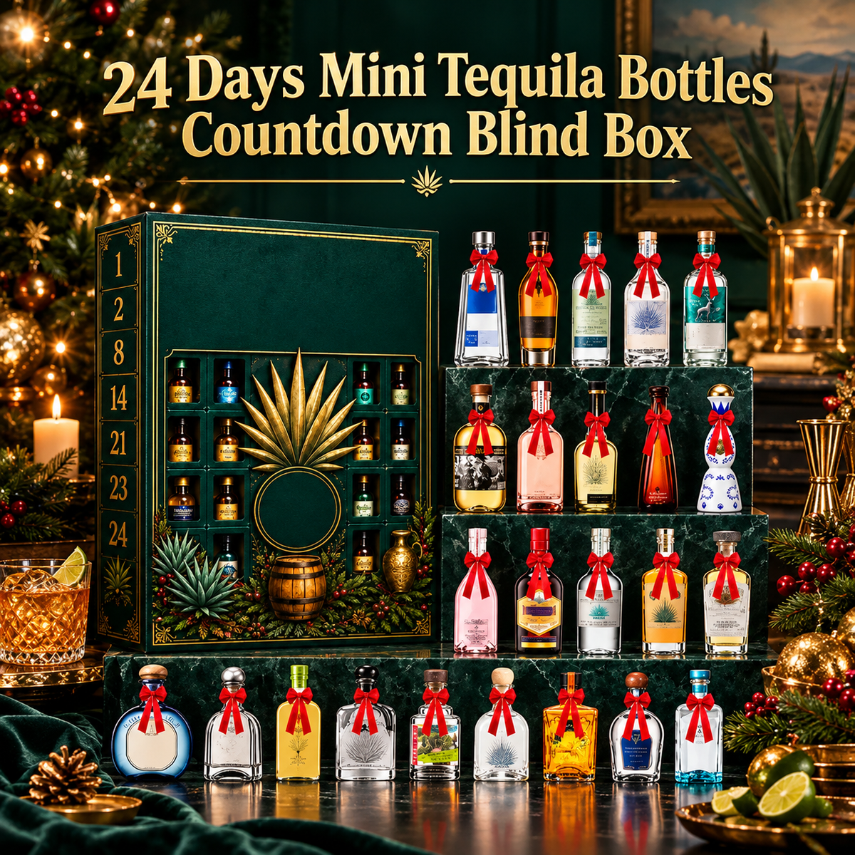24-Day Mini Tequila Bottle Advent Blind Box for Holiday Celebration