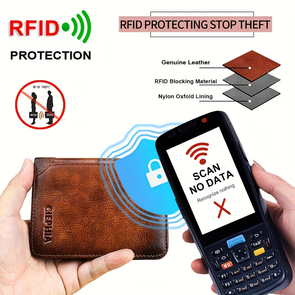 Men's Vintage Genuine Leather Bi-Fold Wallet with RFID Blocking