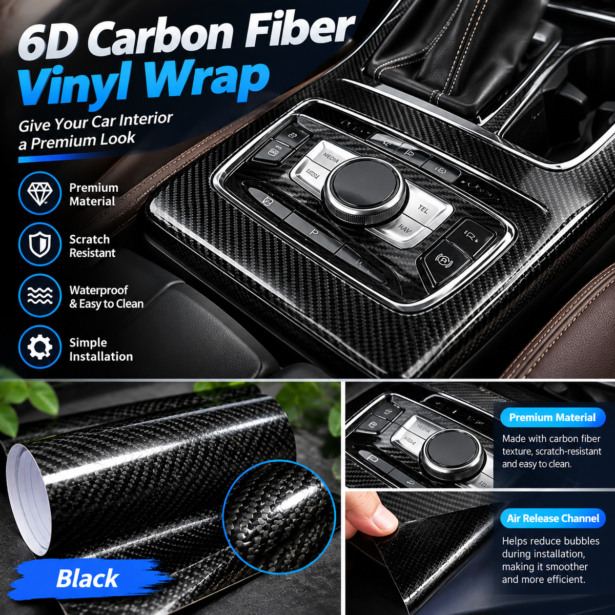 6D Gloss Carbon Fiber Vinyl Wrap Film