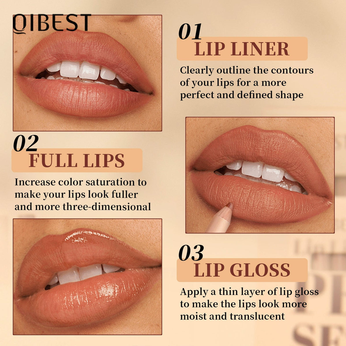 QIBEST 12-Color Matte Lipstick & Lip Liner Set (Wood-Cased)