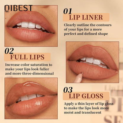 QIBEST 12-Color Matte Lipstick & Lip Liner Set (Wood-Cased)