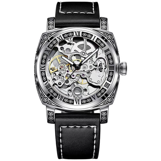 Business Fashion Round Dial Leather Strap Analog Mechanical Watch