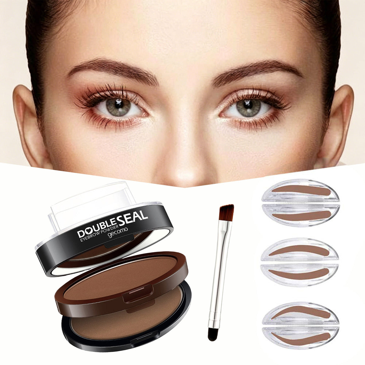 Eyebrow Powder,Waterproof Eyebrow Stamp 3 Pairs Stamp with Brow Brush