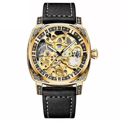 Business Fashion Round Dial Leather Strap Analog Mechanical Watch