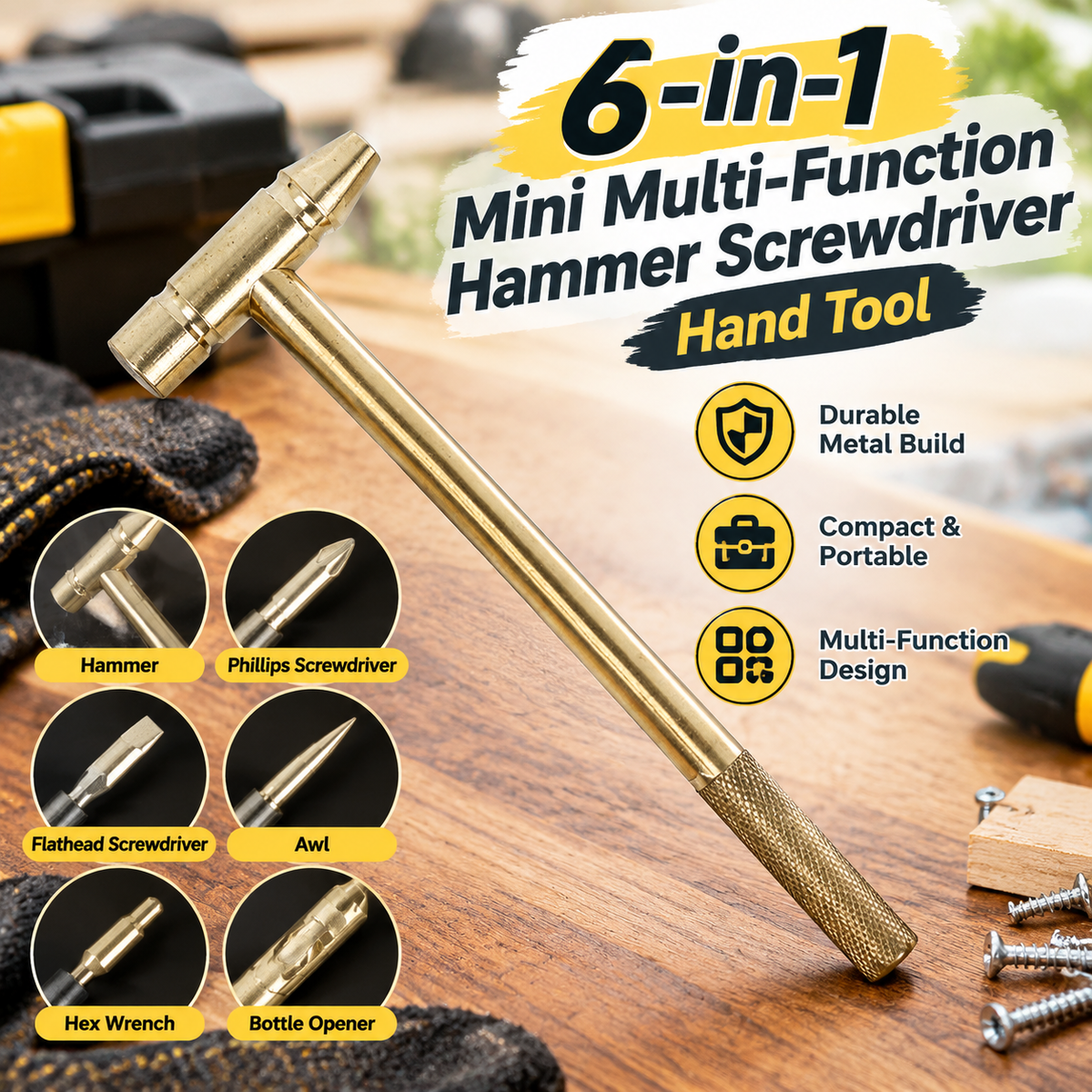 6-in-1 Mini Multifunctional Hammer and Screwdriver Hand Tool
