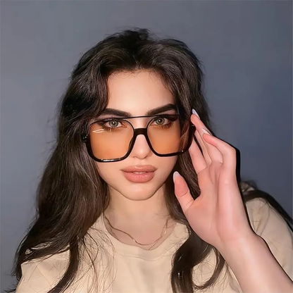 Retro Oversized Aviator Sunglasses for Women Men Square Double Bridge
