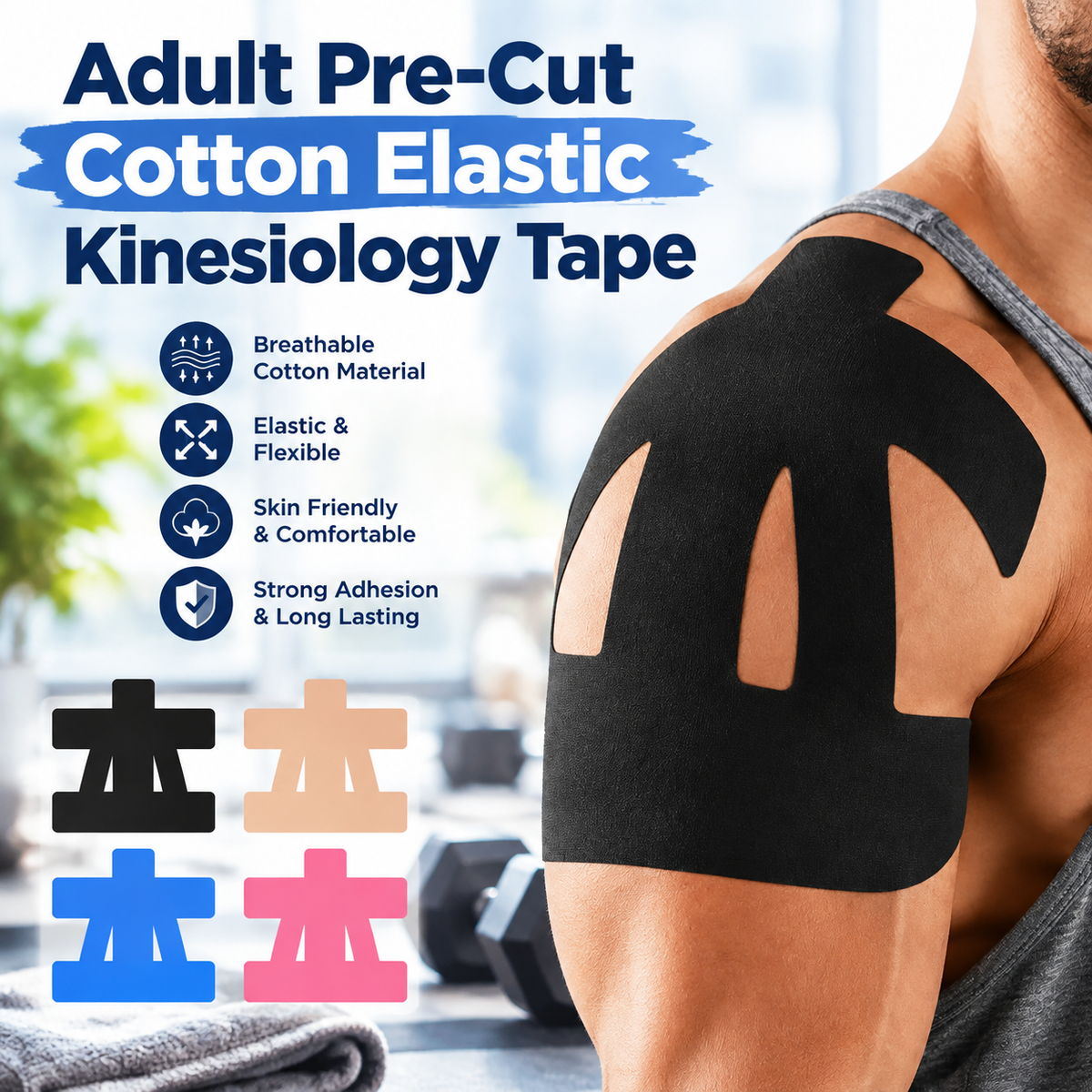 10PCS Precut Cotton Elastic Kinesiology Strapping Tape for Adults