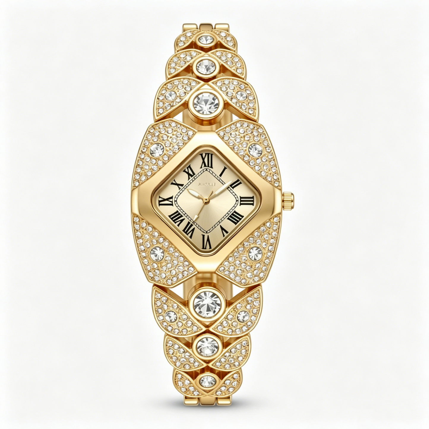 Elegant Women's Luxury Watch Rhombic Square Rhinestone Roman Numerals Dial Quartz Watch