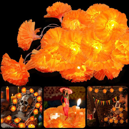 Marigold Garland Lights String for Day of The Dead Decorations 10ft 20 Led