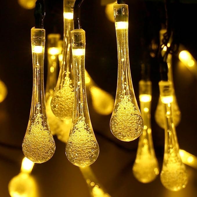Solar String Lights Outdoor, Total 20LED 16.4FT, Water Drop