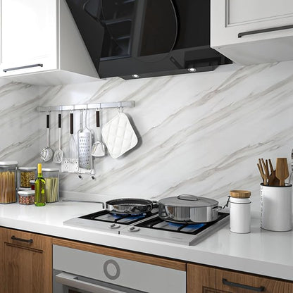 Glossy Marble-Pattern Self-Adhesive Wallpaper—Waterproof and Removable for Cabinets and Bathrooms