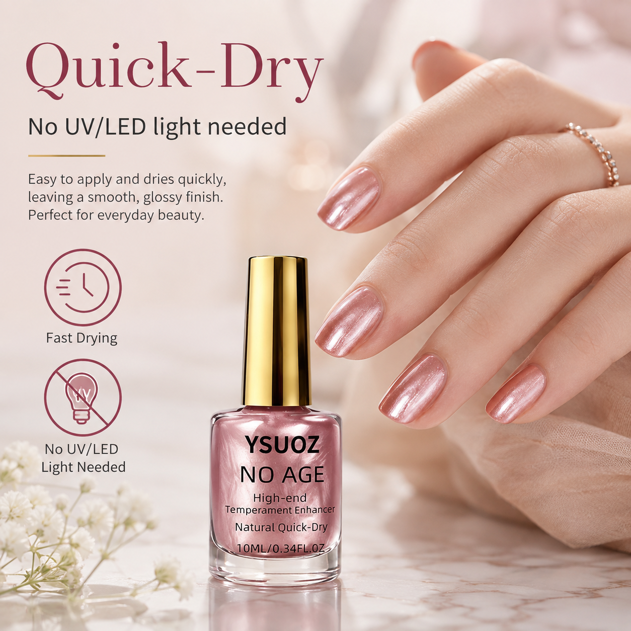 Rose Gold Chrome Nail Polish – Quick-Dry, Mirror Shine, Lasts
